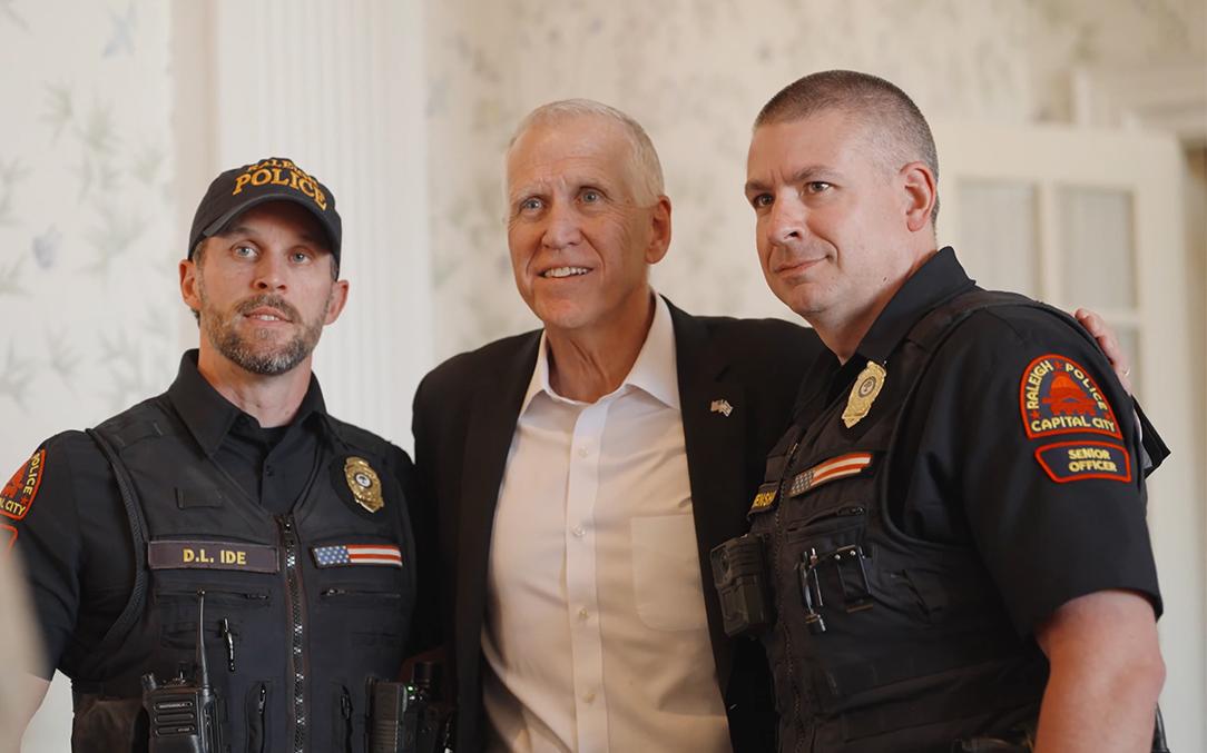 Senator Thom Tillis with Raleigh police officers